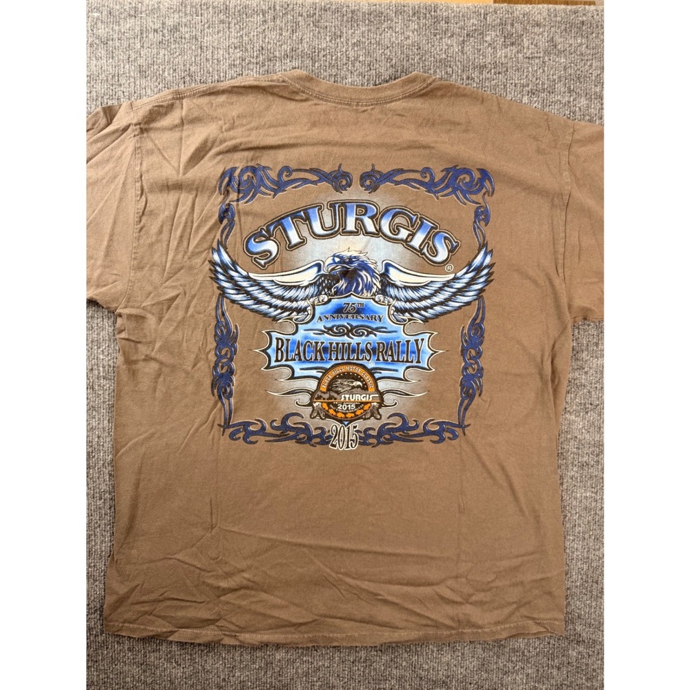 Vintage Sturgis 2015 Black Hills Rally 75th Anniversary T-Shirt Brown Large XL
